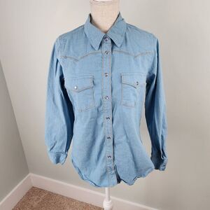 Denim And Company Long Sleeve Button Down Light Twill Denim Top Size Small